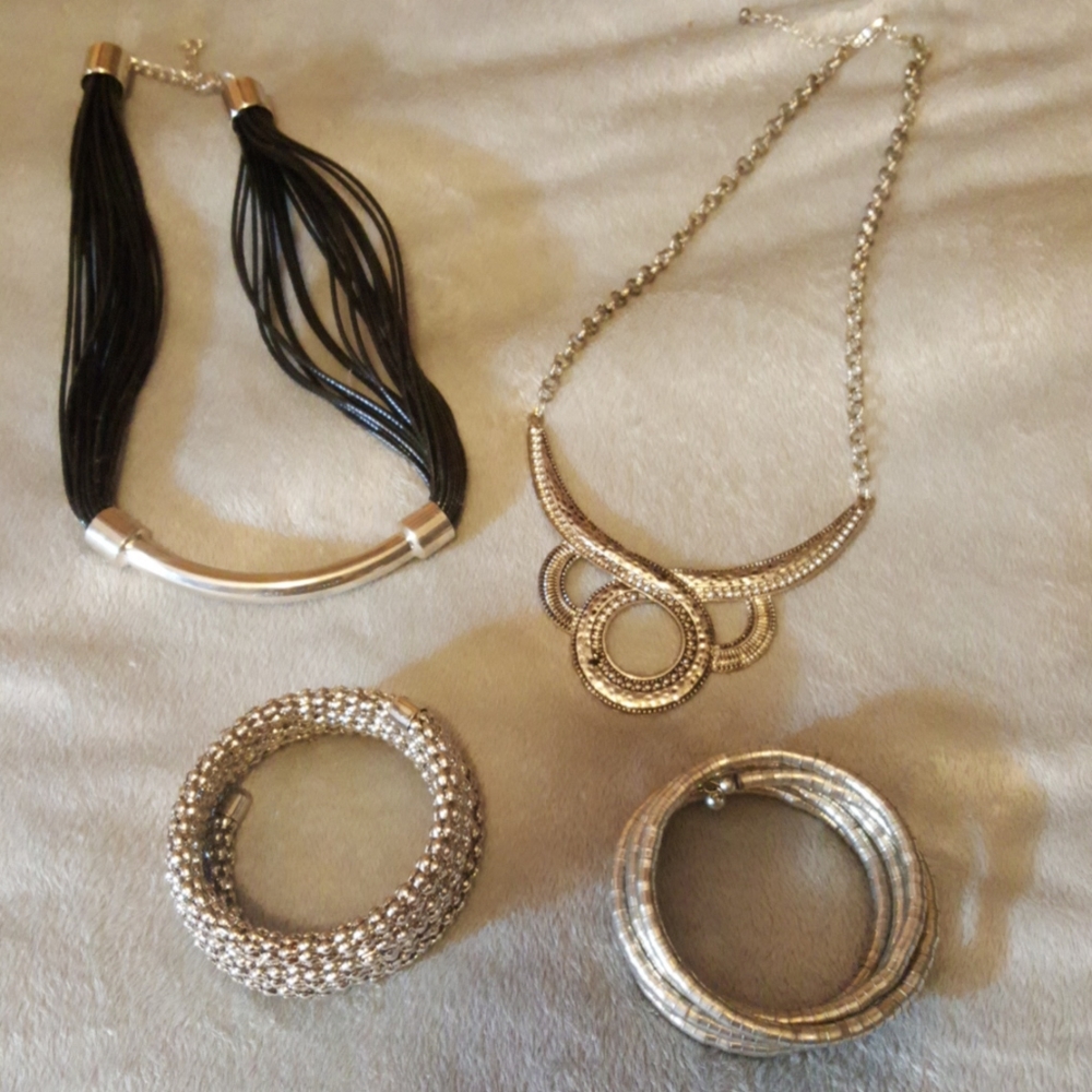 Black and silver tone jewelry